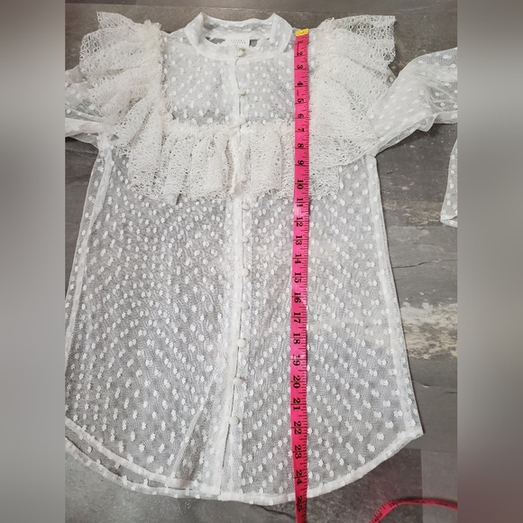 Sandra Mansour X H&M Flounced Tulle Blouse Elegant Sheer Lace. White, Cream. XS. - Picture 9 of 11